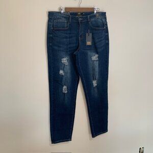 NWT Lucky & Blessed Distressed Western Cowgirl Mid-Rise Boyfriend Jeans Size 18